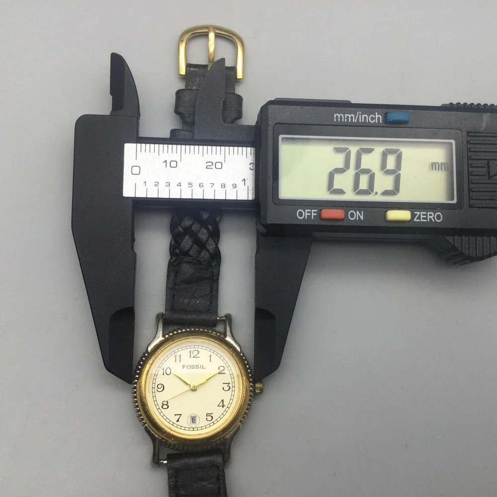 Vtg Fossil Women Watch 27mm Two Tone Braided Black Leather Date New Battery